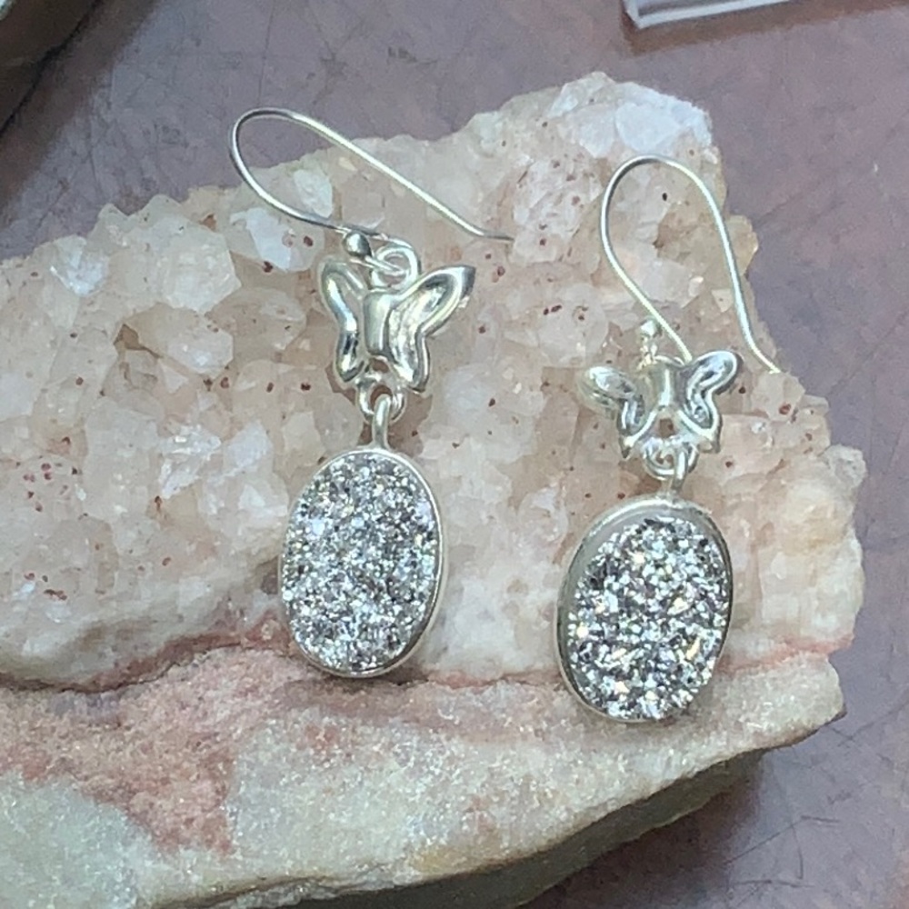 PLATINUM AURA DRUZY & BUTTERFLY 925 STERLING SILVER EARRINGS